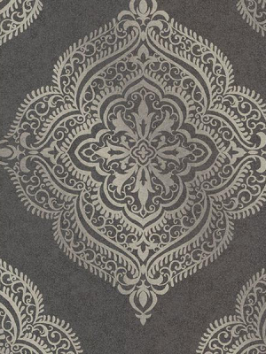 Capella Charcoal Medallion Wallpaper From The Avalon Collection By Brewster Home Fashions