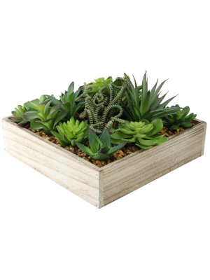 Northlight 10" Succulent Artificial Plant Arrangement In Garden Box - Green/brown