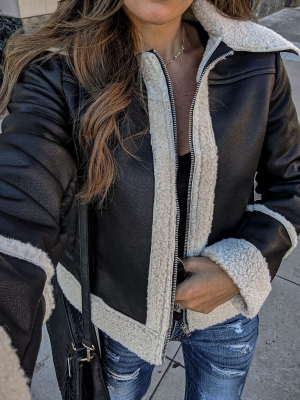 Rockford Pocketed Faux Leather Sherpa Jacket - Final Sale