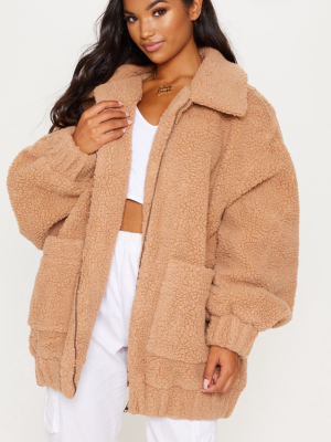 Camel Borg Pocket Front Coat