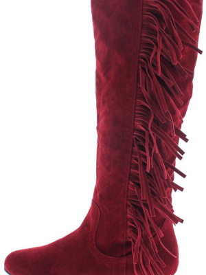 Vickie21 Red Faux Suede Fringe Boot