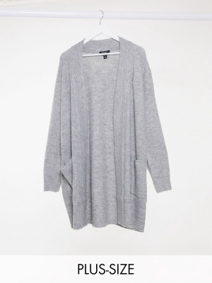 New Look Curve Long Line Rib Cardigan In Light Gray