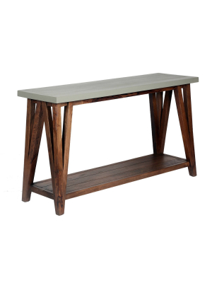 52" Brookside Console Media Table Concrete Coated Top And Wood Light Gray/brown - Alaterre Furniture