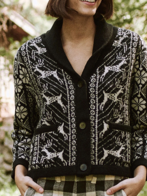 The Folktale Lodge Cardigan In Almost Black With Cream