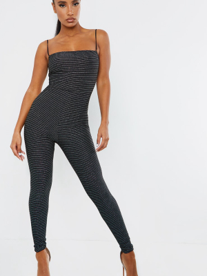 Black Metallic Stripe Strappy Jumpsuit