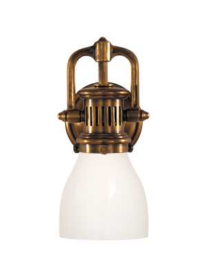 Yoke Suspended Sconce In Hand-rubbed Antique Brass With White Glass