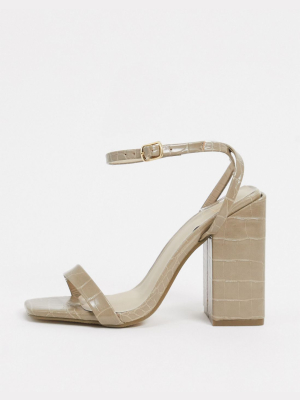 Missguided Block Heel Sandal In Sage Croc