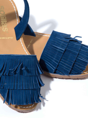 Azul Franja - Blue Suede Fringe Menorcan Sandals