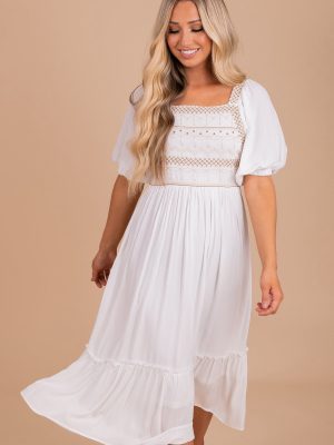 Romantic Muse Embroidered Midi Dress - White