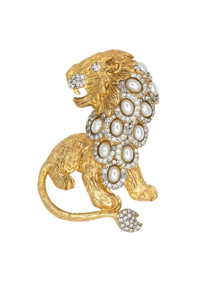 Pearl & Gold Lion Pin