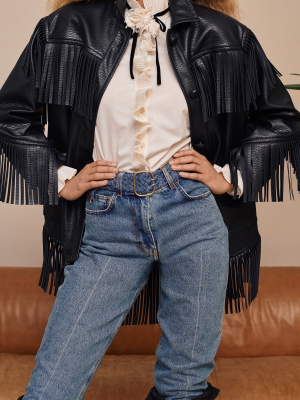 Fringed Faux Leather Jacket