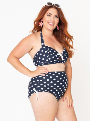 Unique Vintage Plus Size Navy & White Polka Dot Provincetown Swim Bottom