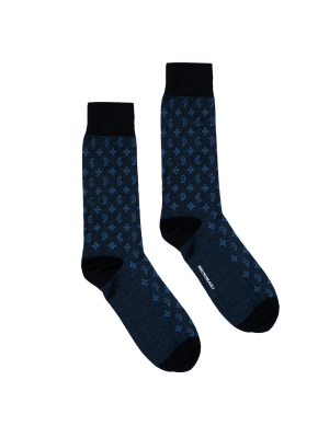 Men's Icon Patterned Graphic Dress Socks - Navy
