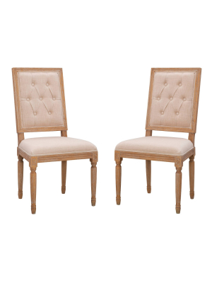 Avalon Linen Tufted Square Back Dining Chairs White - Linon