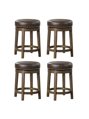 Lexicon Whitby 25 Inch Counter Height Round Swivel Seat Stool, Brown (4 Pack)