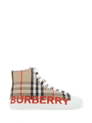 Burberry Kids Logo Print Vintage Check High-top Sneakers