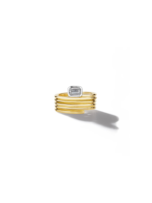 East/west Emerald Cut Diamond Multi-band Ring