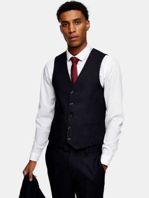 Navy Herringbone Skinny Suit Vest