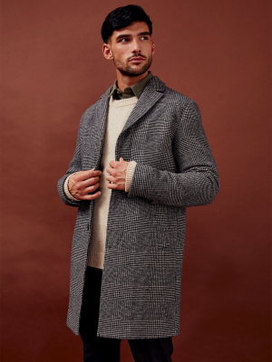 Selected Homme Charcoal Gray Check Wool Blend Coat