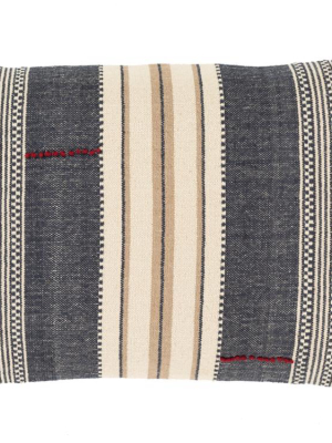 Dashing Hand Woven Pillow In Navy & Ivory