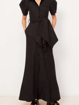 Puffed-sleeve Wool-cotton Maxi Dress