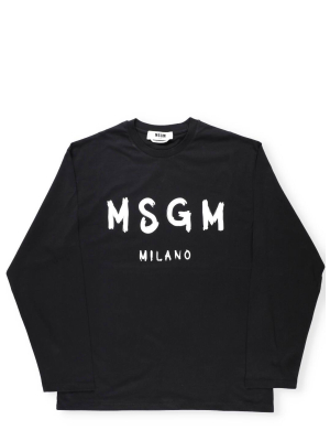 Msgm Brushed Logo Print Long-sleeve T-shirt