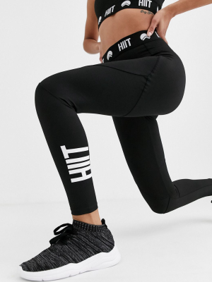 Hiit Leggings With Branded Waist In Black