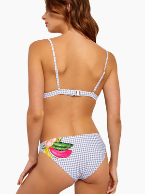 Lily Classic Bikini Bottom - Mixed Fruit/navy Blue Gingham Print