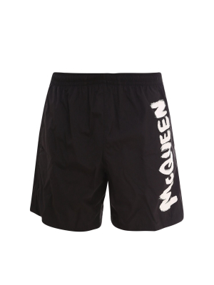 Alexander Mcqueen Graffiti Logo Swim Shorts