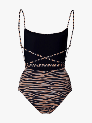 Tiger Print K.m. Tie One Piece