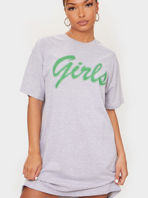 Grey Marl Girls Slogan Print T Shirt Dress