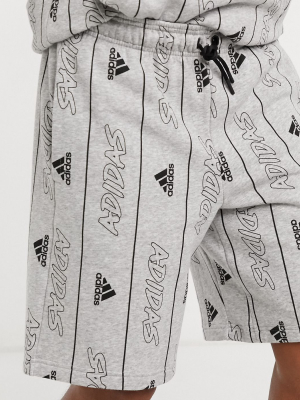 Adidas Training All Over Logo Shorts In Gray