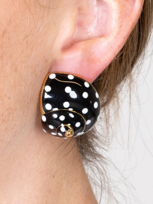 Shell Clip Earrings - White Dots