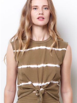 Corey Lynn Calter Pam Tie Front Sleeveless Tee - Olive Stripe