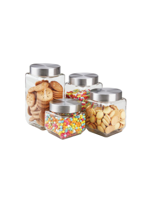 Home Basics 4 Piece Canister Set With Stainless Steel Lids