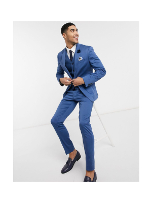 Asos Design Wedding Skinny Suit In Blue Stretch Cotton