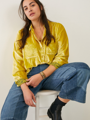 Pilcro Mara Relaxed Velvet Buttondown