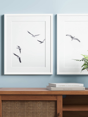 (set Of 2) 16" X 20" Seagulls Framed Under Glass Wall Art White - Threshold™