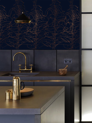 Kelp Forest Wallpaper In Indigo On Copper By Tommassini Walls