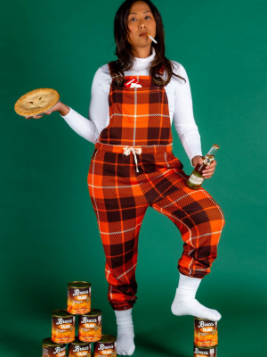 The Feast Forgivers | Womens Orange Plaid Thanksgiving Pajamaralls