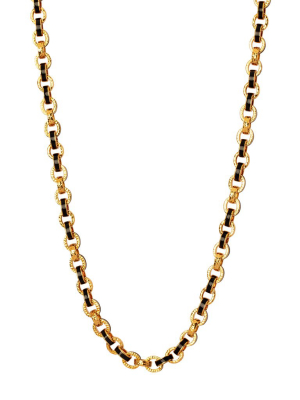 Hammered Enamel Link Necklace - Black