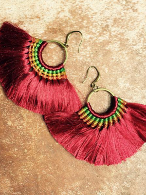 Fringe Tassel Burgundy Boho Earrings