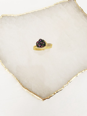 Purple Quartz Cluster Gold Ring