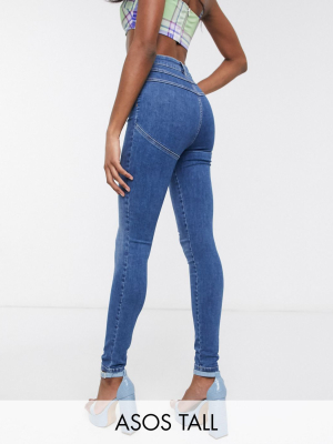 Asos Design Tall Hourglass 'lift And Contour' Skinny Jeans In Midwash