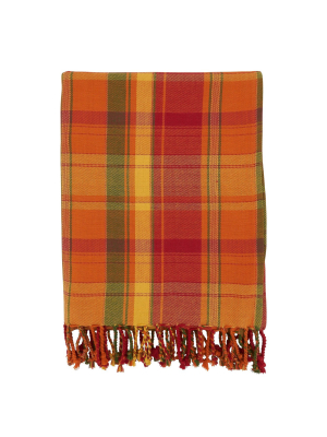 50"x60" Harvest Plaid Cotton Throw Blanket Terracotta - Saro Lifestyle