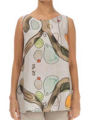 Sleeveless Earthy Print Linen Top