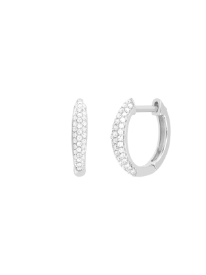 Mini Dome Diamond Huggies - White Gold