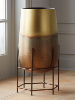 Strata Patinaed Brass Planter On Stand