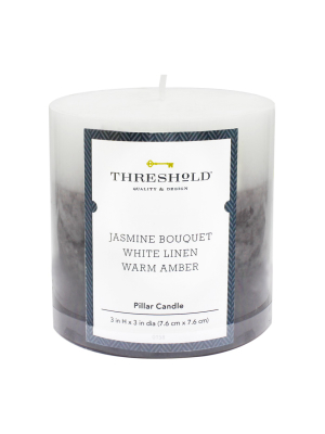 Layered Mottled Pillar Candle Jasmine Bouquet/white Linen/warm Amber - Threshold™