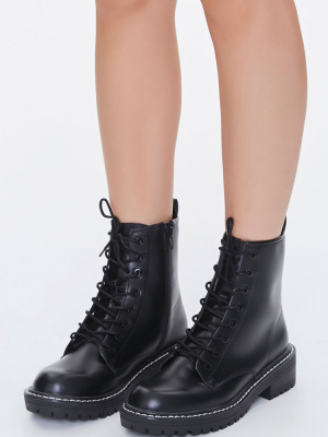 Faux Leather Lace-up Ankle Boots